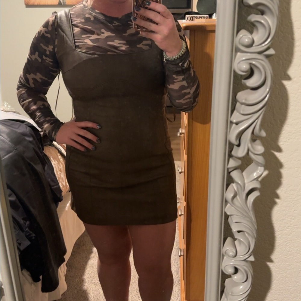 Brown Faux Leather Sleeveless Dress
